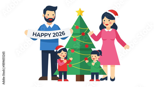 Christmas Cheer in 2026: A Family's Festive Gathering Around a Decorated Christmas Tree, Ushering in the New Year.