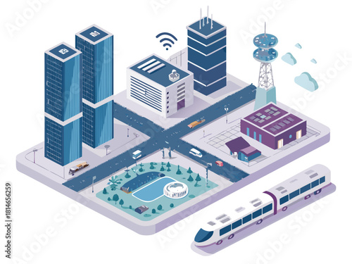 Isometric vector icons showing futuristic infrastructure