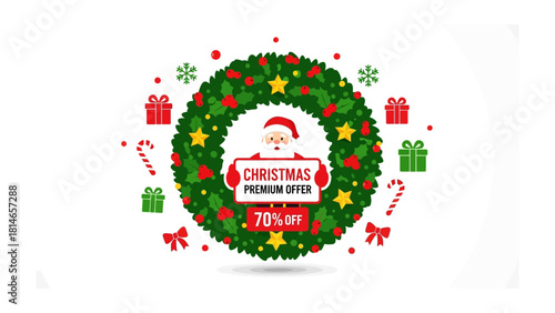 Festive Christmas Deal: A captivating Christmas offer announcement, decorated with holly, Santa and gift boxes, conveying the warmth and spirit of the holiday season.
