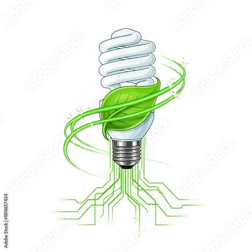 A green plant growing from a light bulb symbolizing ecofriendly energy and innovation