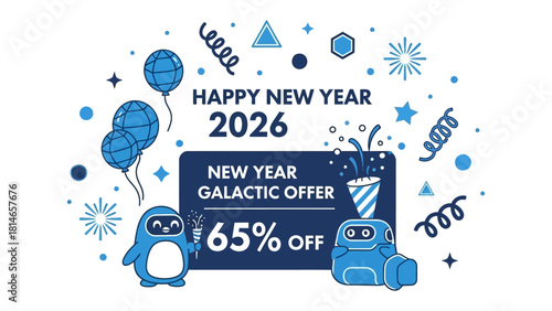 New Year's Galactic Offer: Celebrate the upcoming new year with this eye-catching graphic. Showcasing a festive offer for 2026.