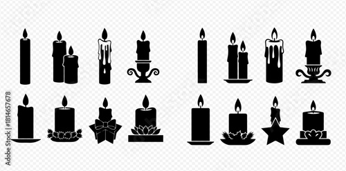 A collection of candle silhouettes in various shapes and sizes, some with decorative elements.