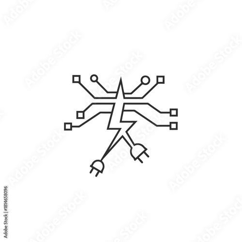 Network connection icon with multiple devices and cables in a starlike pattern
