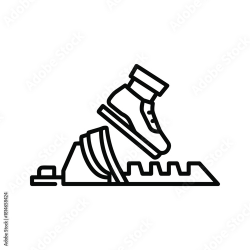 Line drawing of foot in starting block isolated on for race