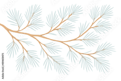 Elegant Pine Harmony. Stylized pine branches in a harmonious blend of soft blues and browns stretch elegantly across the scene. The branches' delicate lines and. Vector illustration