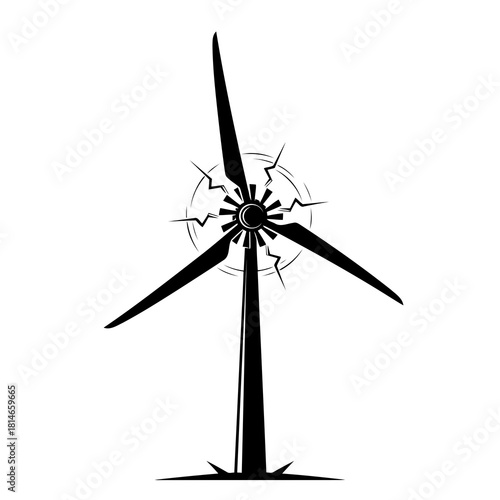 Broken wind turbine blade with cracks and damage, vector illustration of a wind energy turbine with a fractured propeller