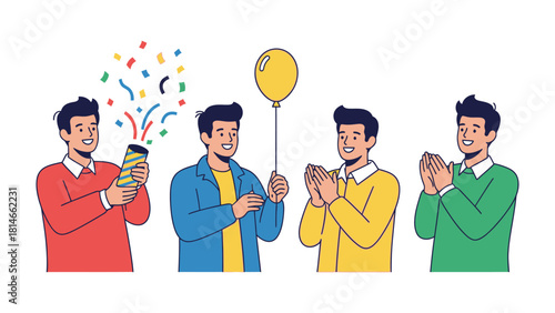 Celebration of Joyful Moments: A group of friends celebrates a festive occasion, filled with joy, and balloons. Capturing the spirit of togetherness, happiness and celebration.