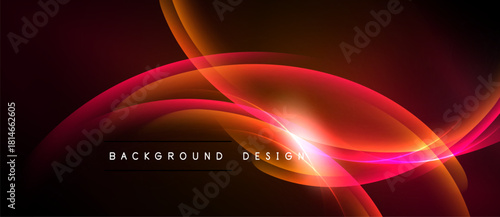 Abstract red design features flowing curves, bright light source. Dark background enhances vibrant color scheme, modern aesthetic.