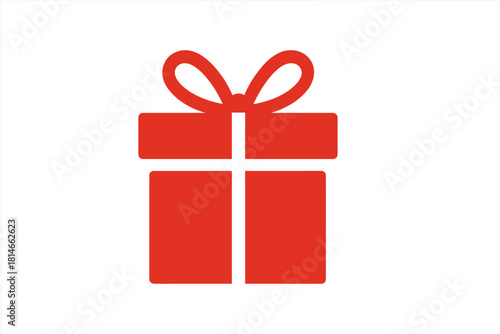 Festive Gift Icon. Festive gift box icon, adorned with a simple ribbon, centered on a bold red field. The box's clean lines and minimalist design emphasize the joy. Vector illustration