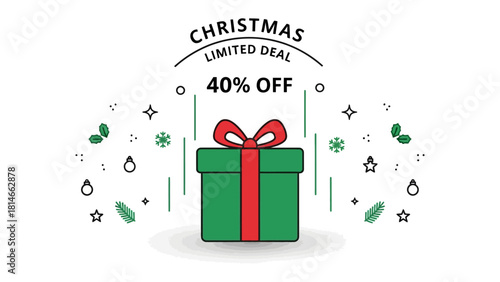 Christmas Limited Deal: Festive graphic of a present gift box with a prominent bow, complemented by holiday-themed accents, conveying a sense of seasonal joy.