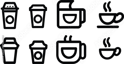 away coffee Icon Set Silhouette Vector Collection on a white background.
