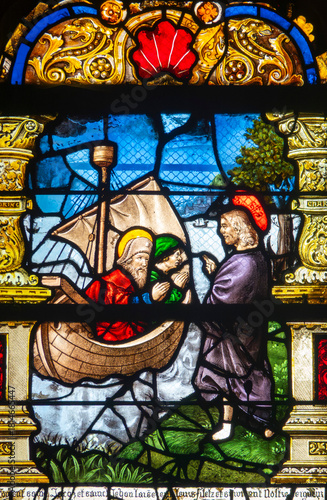 Obraz na plátně Stained glass (16th century) of Jesus calls the apostles.