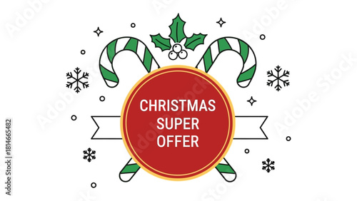 Christmas Super Offer Illustration: A festive illustration announces a Christmas Super Offer with candy canes and snowflakes. It captures the essence of holiday promotions.
