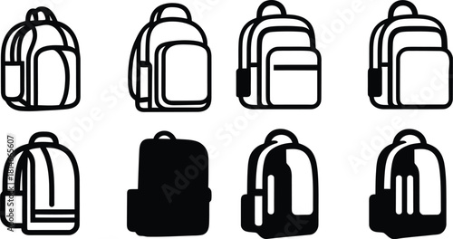 backpack Icon Set Silhouette Vector Collection on a white background.
