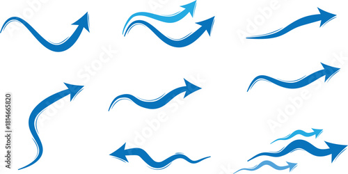 blue curved arrow set – dynamic wavy arrows vector collection isolated arrows - Wind / Direction Arrow Set with transparent background for Architecture/ design sheets, process flows etc