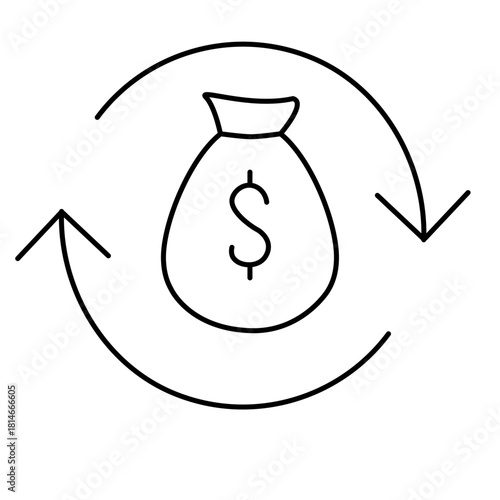 Money Bag Recycle Return Cash Flow Dollar Icon Vector for Infographic