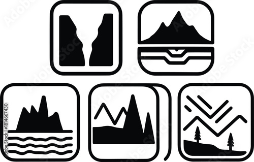 canyon Icon Set Silhouette Vector Collection on a white background.
