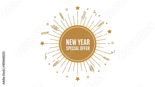 New Year Special Offer: a festive promotional graphic, designed with radiant sunbursts and stars, heralding special offers.
