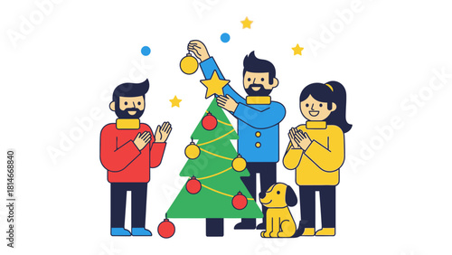 Festive Moments: A family decorates Christmas tree with joy and love, filled with the warmth of the holiday spirit.