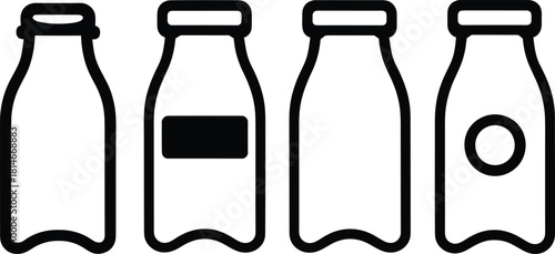 milk bottle Icon Set Silhouette Vector Collection on a white background.
