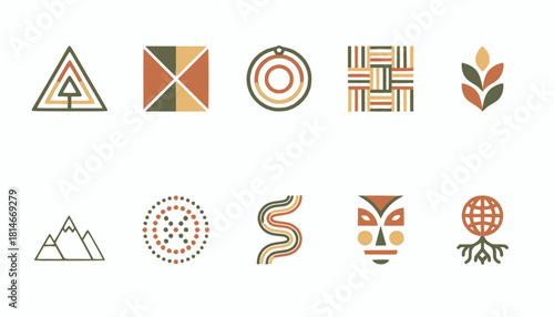 Geometric Tribal Culture Icons in Minimal Style