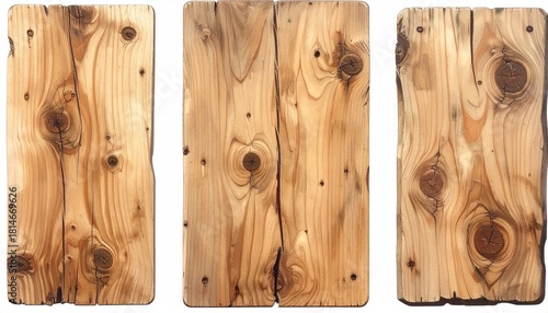 Three wood boards, tan and light brown with knotty details
