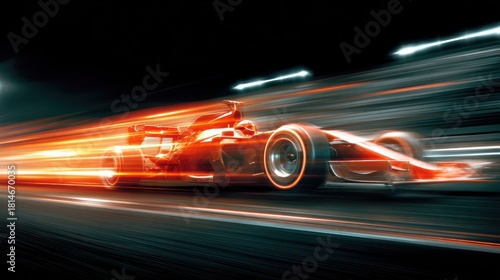 Formula racing car in motion on transparent background with speed effect