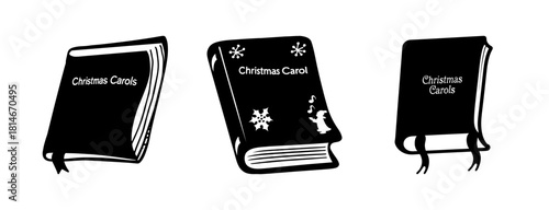 Christmas carols books set silhouette for holiday season design