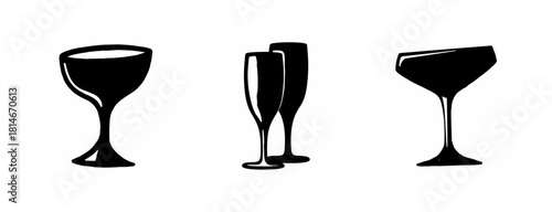 Stylized drinkware icons featuring various glass types on white