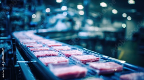 Meat processing line with transparent packaging for food production