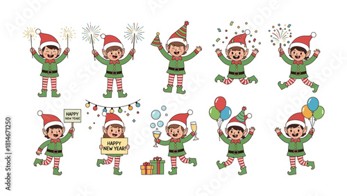 Holiday Elf Delights: A collection of cheerful elves engage in festive activities with sparkling joy. Capturing the season's magic.
