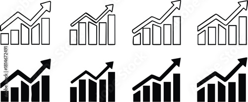 Growing business chart trending up with two arrows showing increasing market growth concept