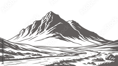 Isle of Skye Mountain Minimalism – Clean Scottish Landscape Silhouette, Calm Modern Nature Art, Minimal Travel Vector Design