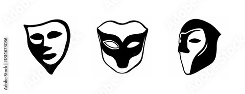 Abstract black and white theatrical masks vector graphic design