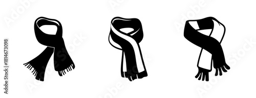 Stylized set of three black and white scarf icons for fashion