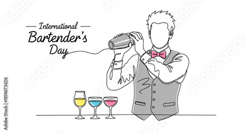 Bartender shaking cocktails in a bar for International Bartender's Day  