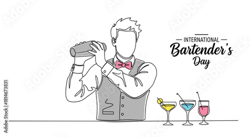 Bartender shaking cocktail mixer for International Bartender's Day  