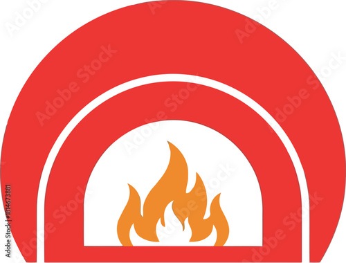 Red pizza oven with flames vector icon