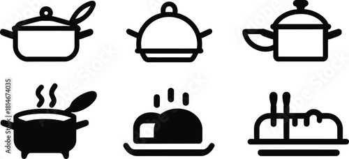 Tableware Icon Set Silhouette Vector Collection for Dining, Kitchen Graphics, Restaurant Menus, Cutlery and Crockery Designs