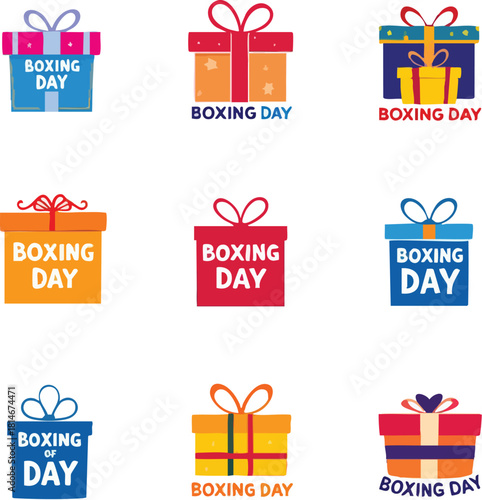 Boxing Day Gift Boxes Vector Collection for Christmas Sale Shopping Holiday Post Season Promotion