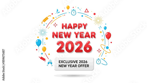 Festive 2026: A vibrant and colorful design wishing a Happy New Year 2026, perfect for celebrating new beginnings.