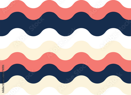 Coral navy white wavy stripes seamless pattern