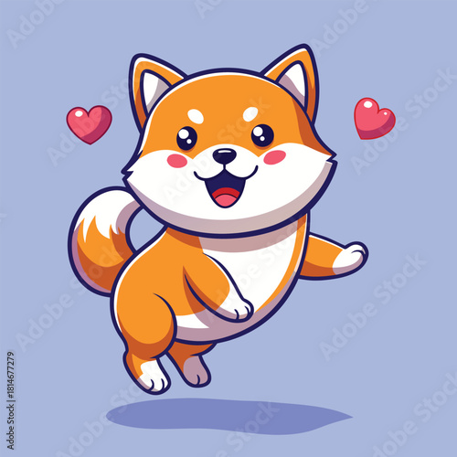 Adorable shiba inu dog character with hearts floating around