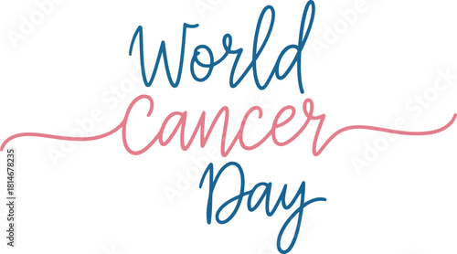 World cancer day calligraphy ribbon awareness