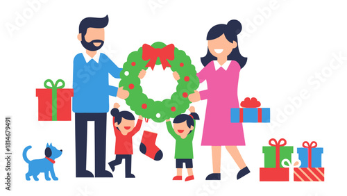 Holiday Cheer: A family comes together to celebrate, their faces filled with festive spirit, and love amidst the gifts and decorations.