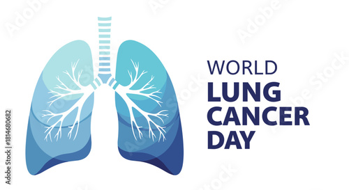 World Lung Cancer Day awareness graphic with stylized lungs  