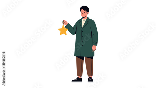 Holding a Star: An individual stands proudly, holding a gleaming golden star, symbolizing aspirations and achievements in a bright and hopeful scene. 
