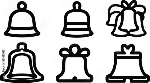 Jingle Bell Icon Set Silhouette Vector – Christmas, Holiday, Festive, Decoration, Winter, Celebration, Vector Graphics