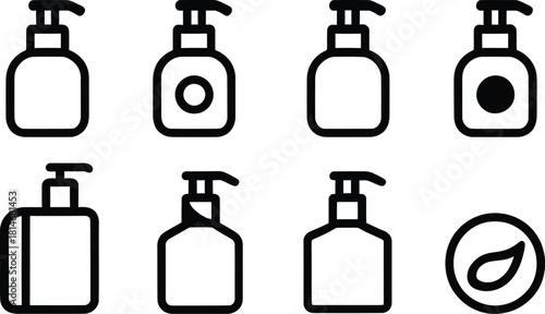 Liquid Soap Icon Set Silhouette Vector – Hand Wash, Hygiene, Bathroom, Personal Care, Cleaning, Vector Graphics