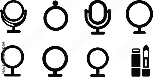Makeup Mirror Icon Set Silhouette Vector – Beauty, Cosmetic Tools, Vanity, Personal Care, Vector Graphics